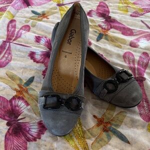 Gabor Women's Gray Suede Flats with Black Buckle